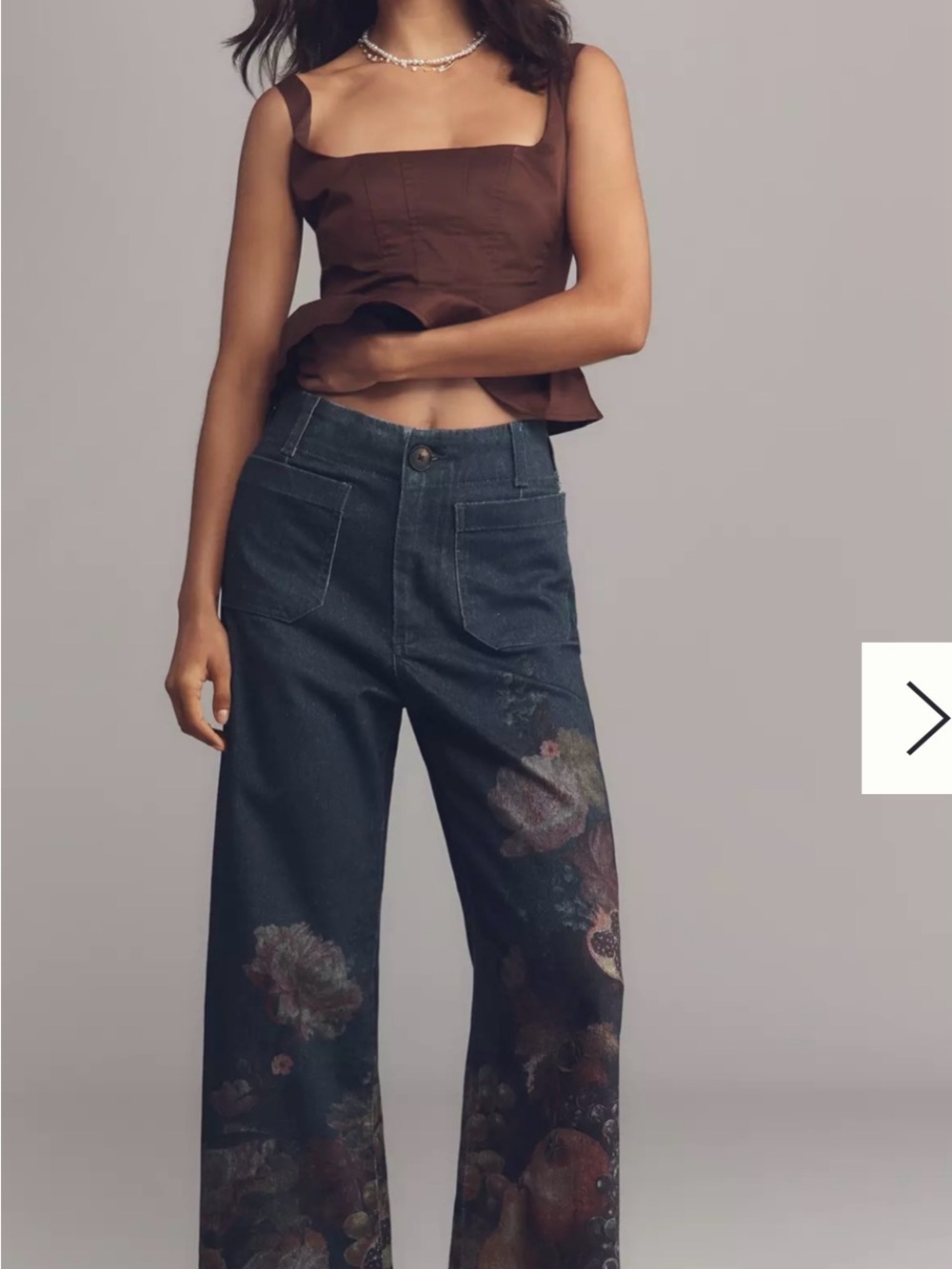 Maeve Colette Dark Blue Wide-Leg Floral Print Jeans